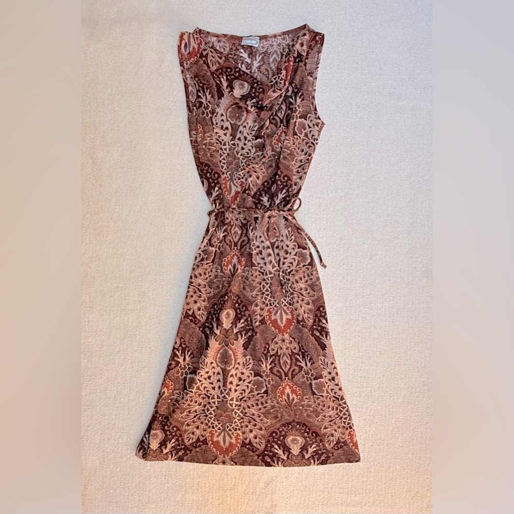 Y2K Rave Brown Cream Tan Midi Drape Cowl Neck Dress Grunge S - Picture 1 of 7
